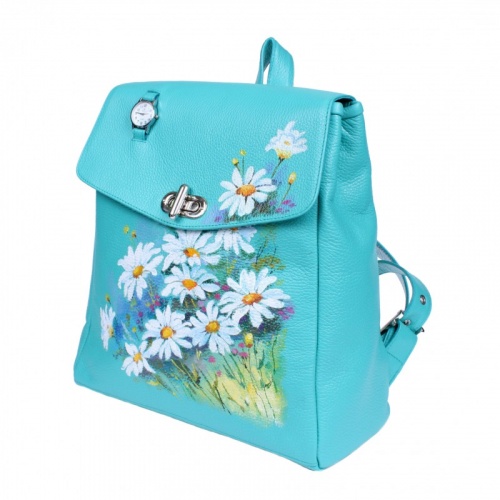 Женский кожаный рюкзак с рисунком цветов "Ромашки" фото фото 2