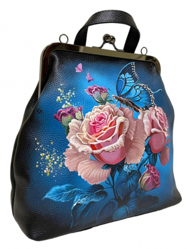 Женская сумка-рюкзак на фермуаре "Розовые розы" фото фото 4