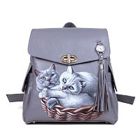 Рюкзак из кожи с ручной росписью "Два кота" фото