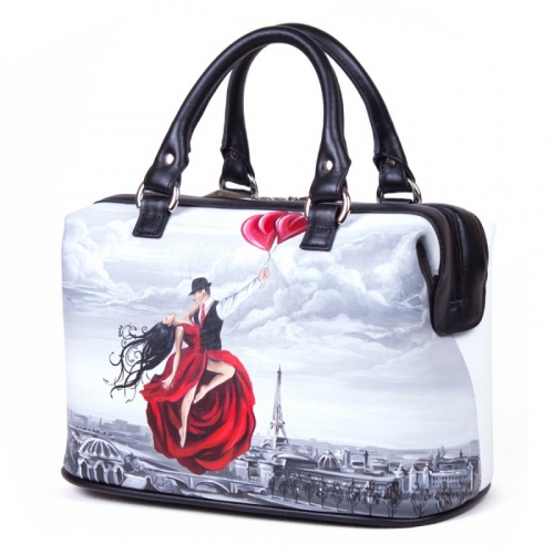 Женская кожаная сумка-саквояж с росписью "Под небом Парижа" фото фото 2