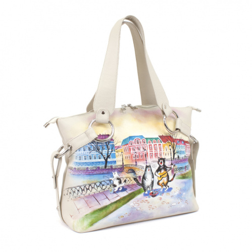 Женская кожаная сумка с рисунком "Питерские коты" фото шоппера фото 3