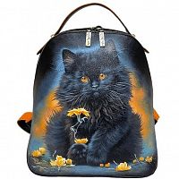 Кожаный рюкзак с росписью "Цветочный котик" фото