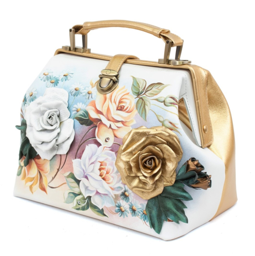 Женская сумка-саквояж с аппликацией и росписью "Золотые розы" фото фото 4
