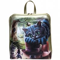 Кожаный рюкзак с росписью акрилом "Чешир и Алиса" фото