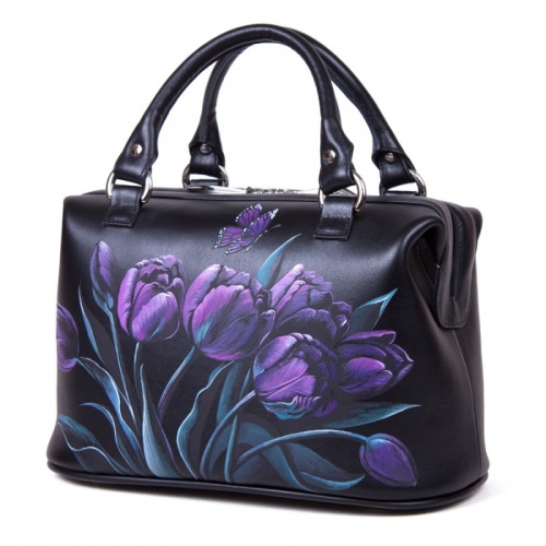 Дамская сумка саквояж с рисунком "Фиолетовый бутон" фото фото 2
