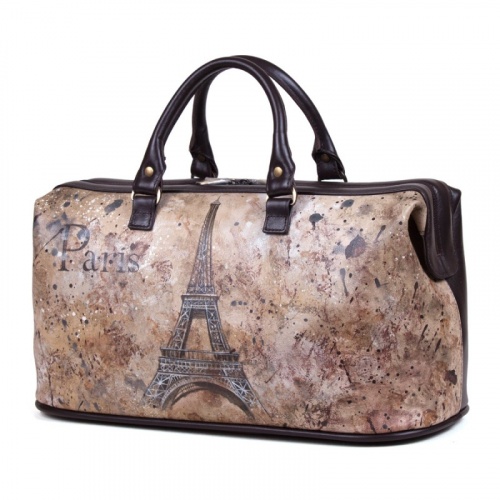 Кожаная женская сумка cаквояж с росписью "Эйфелева башня" фото фото 2
