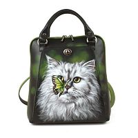 Кожаная сумка-рюкзак с росписью "Котик с бабочкой" фото