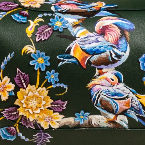 Женская сумка с росписью и аппликацией из кожи "Летний сад" фото фото 4
