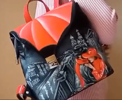 Женский кожаный черный рюкзак с росписью "Встреча на канале Грибоедова" фото фото 2