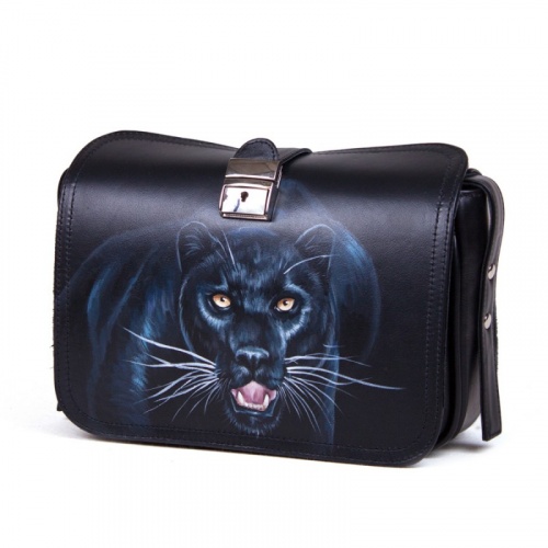 Кожаная сумка через плечо с росписью  "Черная пантера" фото фото 2