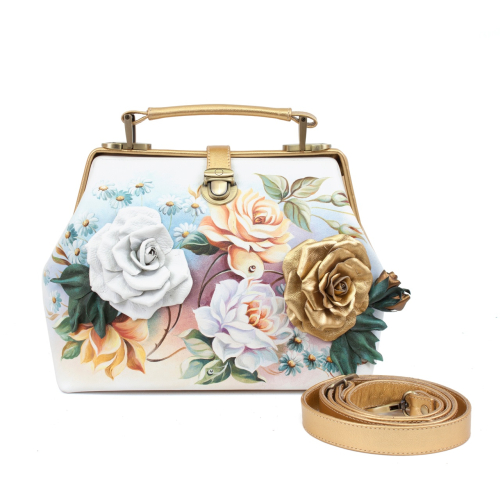 Женская сумка-саквояж с аппликацией и росписью "Золотые розы" фото фото 5