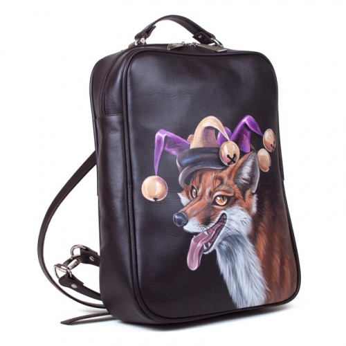 Кожаный рюкзак с рисунком лиса "Лис-шутник" фото фото 3