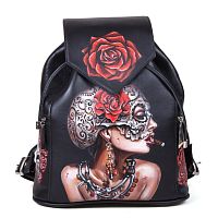 Кожаный рюкзак женский с росписью "Любовь и смерть" фото