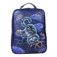 Кожаный рюкзак унисекс с росписью "Чеширский кот" фото