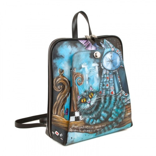 Кожаный рюкзак с росписью по коже "Чешир на ветке" фото фото 4