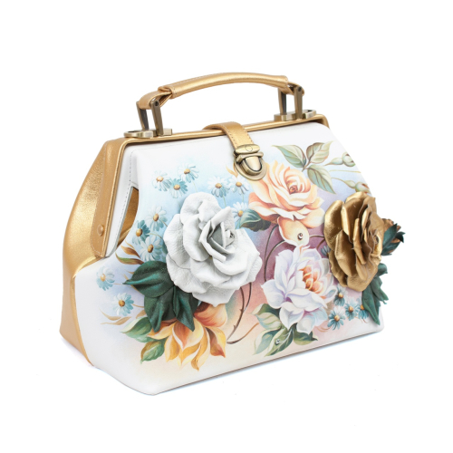 Женская сумка-саквояж с аппликацией и росписью "Золотые розы" фото фото 2