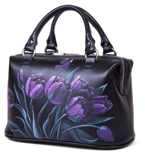 Дамская сумка саквояж с рисунком "Фиолетовый бутон" фото