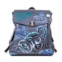 Кожаный рюкзак с росписью "Чеширский кот с часами" фото
