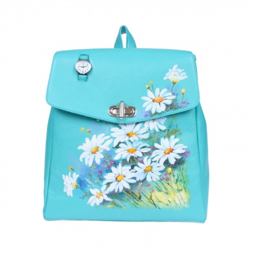 Женский кожаный рюкзак с рисунком цветов "Ромашки" фото