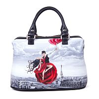 Женская кожаная сумка-саквояж с росписью "Под небом Парижа" фото