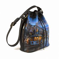 Женская кожаная сумка мешок с росписью "Вечерняя дорога" фото