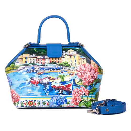 Женская сумка-саквояж из кожи с росписью "Прибрежный городок" фото фото 2