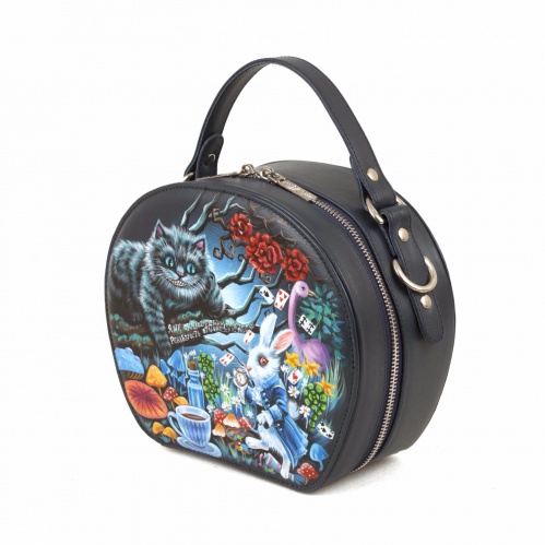 Полукруглая женская сумка с росписью "Чеширский кот" фото фото 3