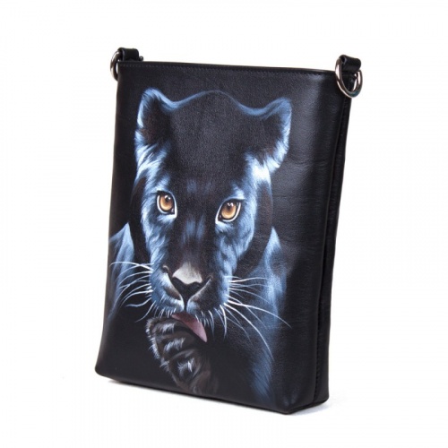 Женская сумка на ремне с росписью "Черная пантера" фото фото 2