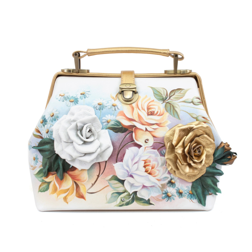 Женская сумка-саквояж с аппликацией и росписью "Золотые розы" фото фото 3