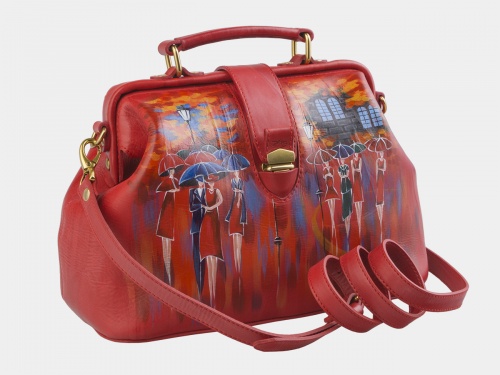 Женская сумка-саквояж из кожи с рисунком "Дождливый город" фото фото 3