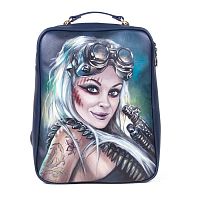 Кожаный рюкзак с росписью "Девушка Стимпанк" фото