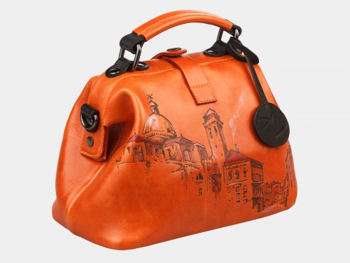 Женская сумка саквояж из кожи с рисунком "Оксфорд" фото фото 3