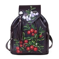 Кожаный рюкзак на шнурке с росписью "Ягодки" фото