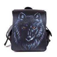 Рюкзак унисекс из кожи с росписью "Одинокий волк" фото