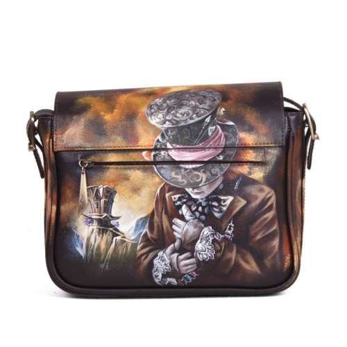 Женская сумка на ремне с росписью акрилом "Чешир" фото фото 3