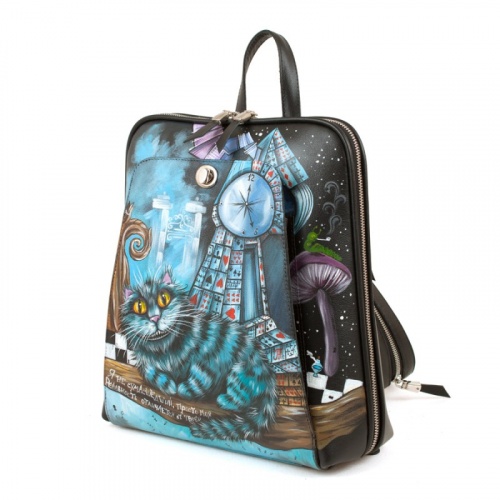Кожаный рюкзак с росписью по коже "Чешир на ветке" фото фото 2