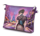 Женская кожаная сумка через плечо с рисунком ручной работы "Прогулка по Парижу"