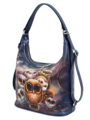 Сумка мешок и рюкзак трансформер 2 в 1 - топовая кожаная хобо с росписью Совушки