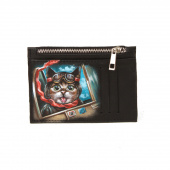 Кожаный холдер для карт с росписью "Котик-пилот"