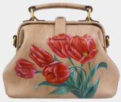 Женская кожаная сумка-саквояж ручной работы с росписью "Тюльпаны"