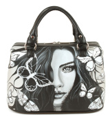 Женский кожаный саквояж с рисунком "Девушка в бабочках"