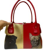 Женский шоппер из натуральной кожи с портретом мопсов ручной работы