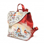 Стильный женский рюкзак с аппликацией и рисунком "Снегири"
