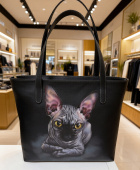 Кожаный шоппер трапеция черного цвета с портретом Сфинкса на заказ - ручная работа