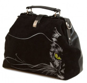 Саквояж ручной работы из замши  "Вышивка кошка"