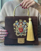 Женская сумка-портфель из натуральной замши "Вышивка герб и инициалы"