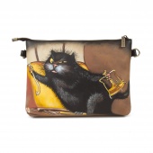 Женская сумка-клатч с рисунком по коже "Кот Бегемот"