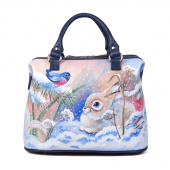 Саквояж ручной работы с росписью "Снегирь и зайка"