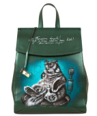 Кожаная сумка рюкзак с росписью "Кот Бегемот"