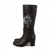 Элегантные женские сапоги с росписью "Кошка охотница"